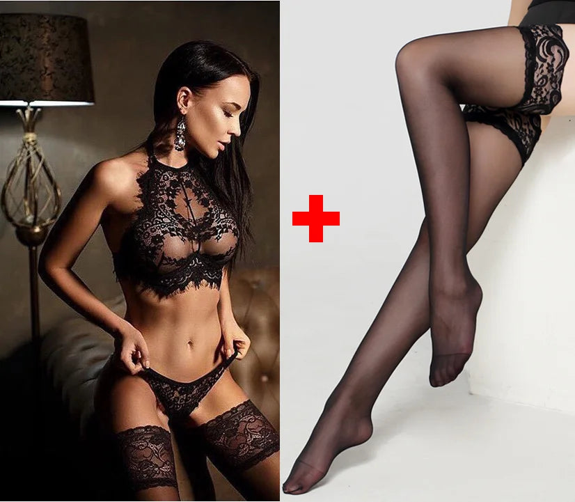 Erotic Lace See-Through Bodysuit Set