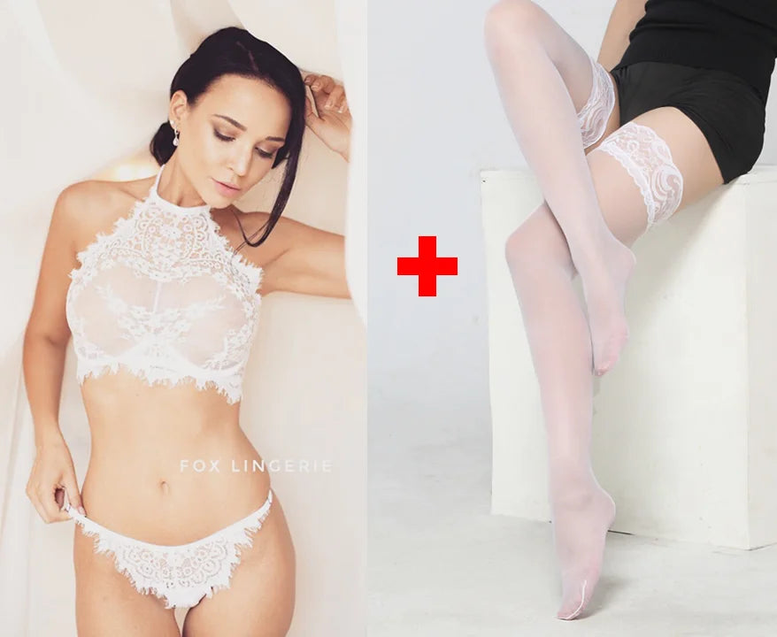 Erotic Lace See-Through Bodysuit Set