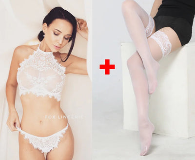 Erotic Lace See-Through Bodysuit Set