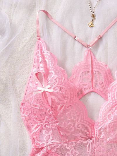 Lace Deep V Transparent Bodysuit – Elegant Women’s Intimate Set