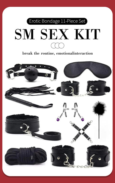 11-Piece Leather BDSM Bondage Kit – Couples Restraint & Fetish Play Set