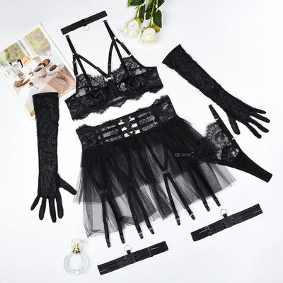 Black Lace Strappy Holiday Outfit with Tutu Skirt