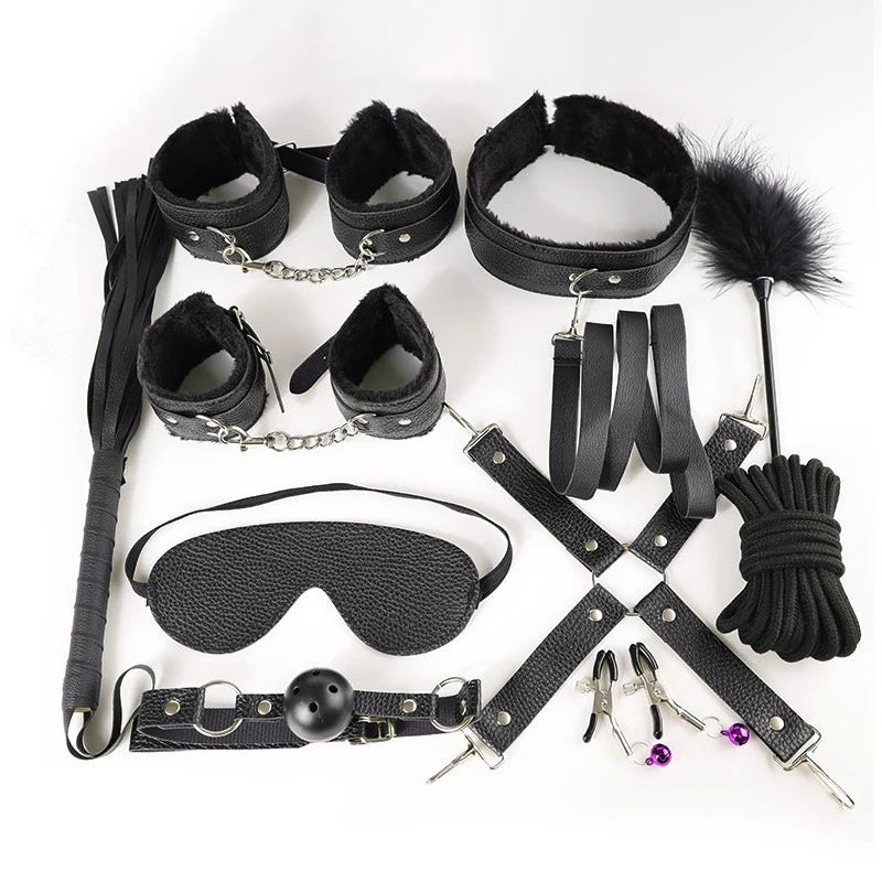 11-Piece Leather BDSM Bondage Kit – Couples Restraint & Fetish Play Set