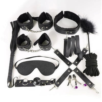 11-Piece Leather BDSM Bondage Kit – Couples Restraint & Fetish Play Set
