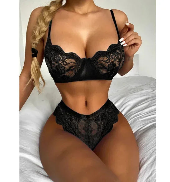 Red Lace Holiday Babydoll Set with Stockings