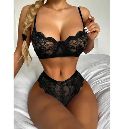 Red Lace Holiday Babydoll Set with Stockings