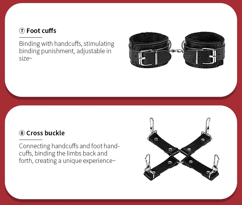 11-Piece Leather BDSM Bondage Kit – Couples Restraint & Fetish Play Set