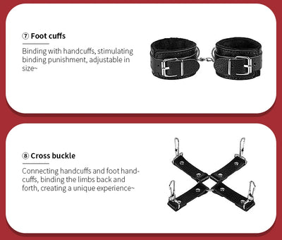 11-Piece Leather BDSM Bondage Kit – Couples Restraint & Fetish Play Set