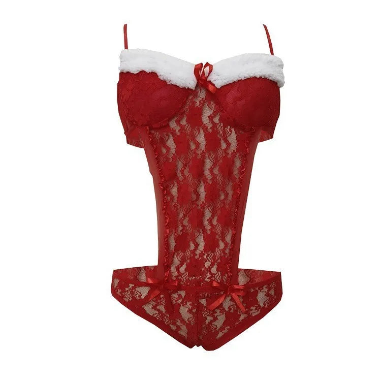 Red Christmas Lace Holiday Loungewear Set
