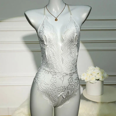 Lace Deep V Transparent Bodysuit – Elegant Women’s Intimate Set