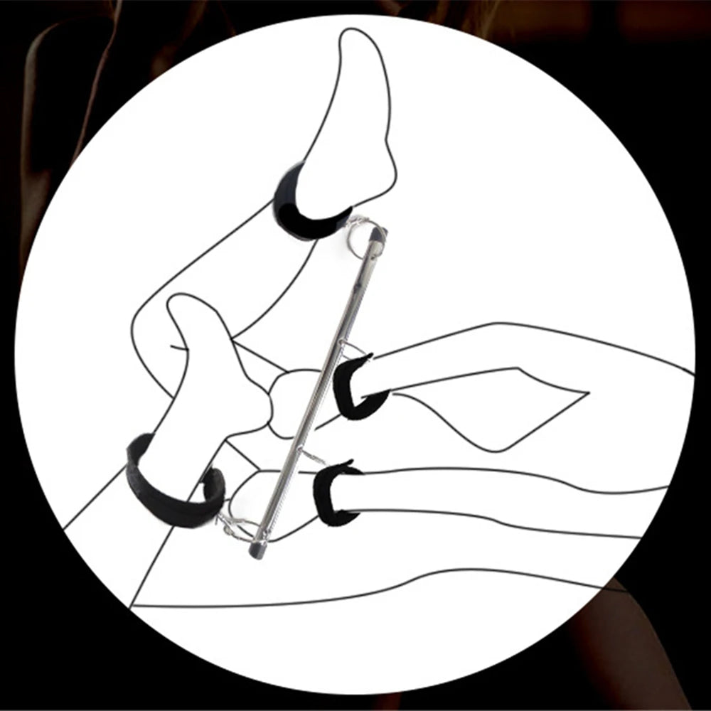 Adjustable BDSM Bondage Restraint Kit – Spreader Bar, Handcuffs & Ankle Cuffs Set for Couples