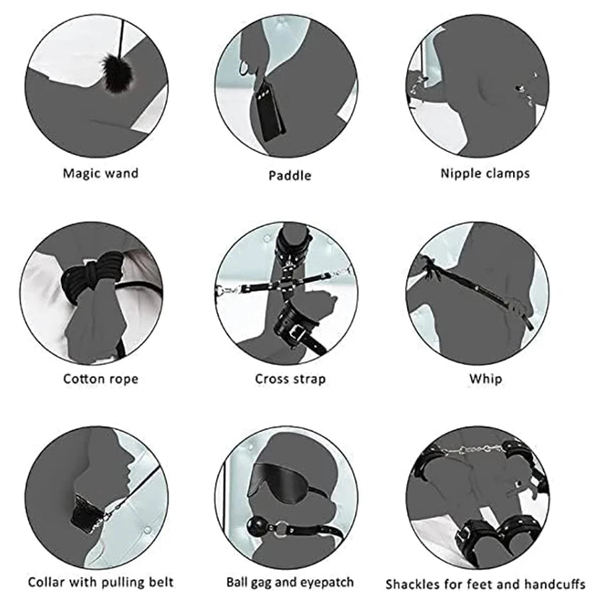 11-Piece Leather BDSM Bondage Kit – Couples Restraint & Fetish Play Set