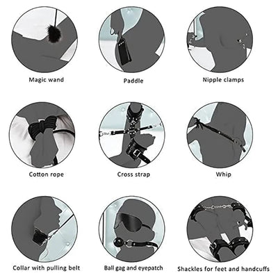 11-Piece Leather BDSM Bondage Kit – Couples Restraint & Fetish Play Set