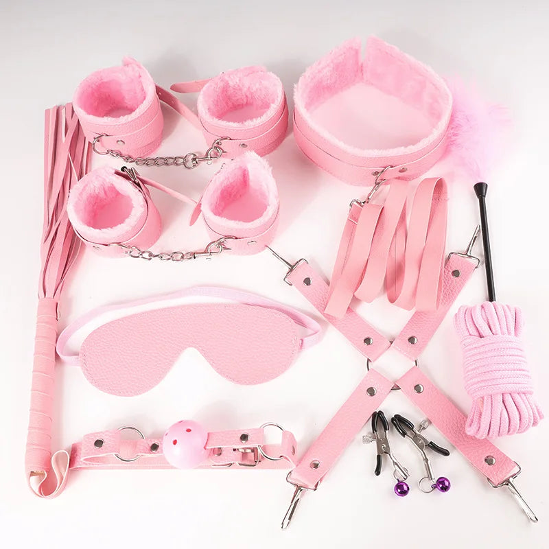 11-Piece Leather BDSM Bondage Kit – Couples Restraint & Fetish Play Set