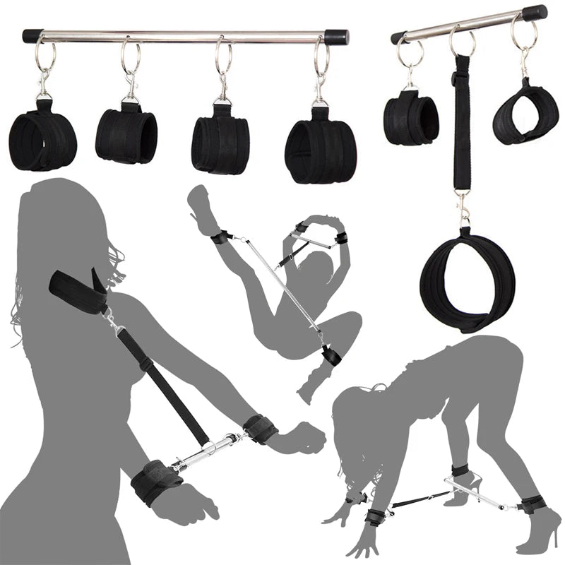 Adjustable BDSM Bondage Restraint Kit – Spreader Bar, Handcuffs & Ankle Cuffs Set for Couples