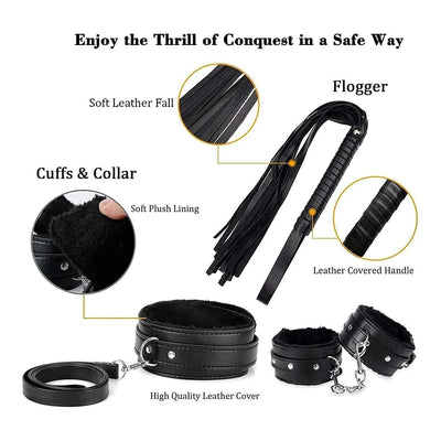 11-Piece Leather BDSM Bondage Kit – Couples Restraint & Fetish Play Set