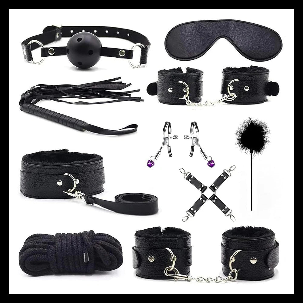 11-Piece Leather BDSM Bondage Kit – Couples Restraint & Fetish Play Set