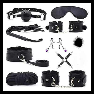 11-Piece Leather BDSM Bondage Kit – Couples Restraint & Fetish Play Set