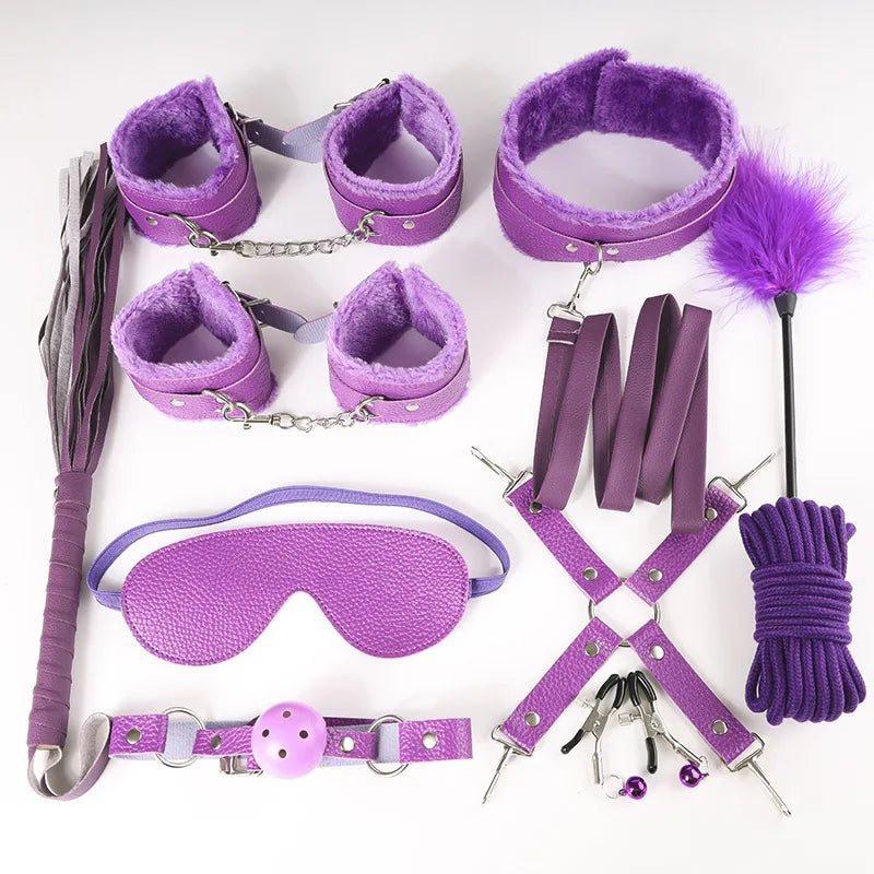 11-Piece Leather BDSM Bondage Kit – Couples Restraint & Fetish Play Set