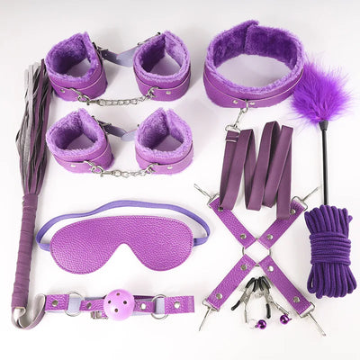 11-Piece Leather BDSM Bondage Kit – Couples Restraint & Fetish Play Set