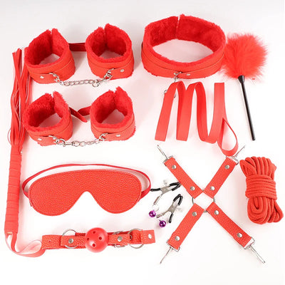 11-Piece Leather BDSM Bondage Kit – Couples Restraint & Fetish Play Set