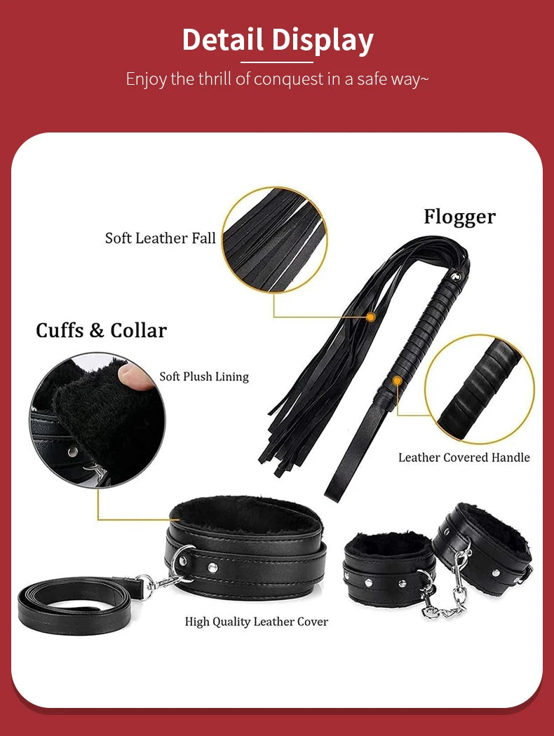 11-Piece Leather BDSM Bondage Kit – Couples Restraint & Fetish Play Set