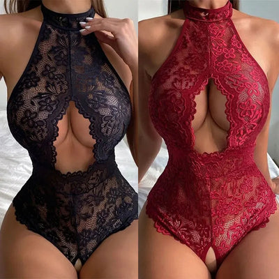 Keyhole Lace High-Neck Bodysuit