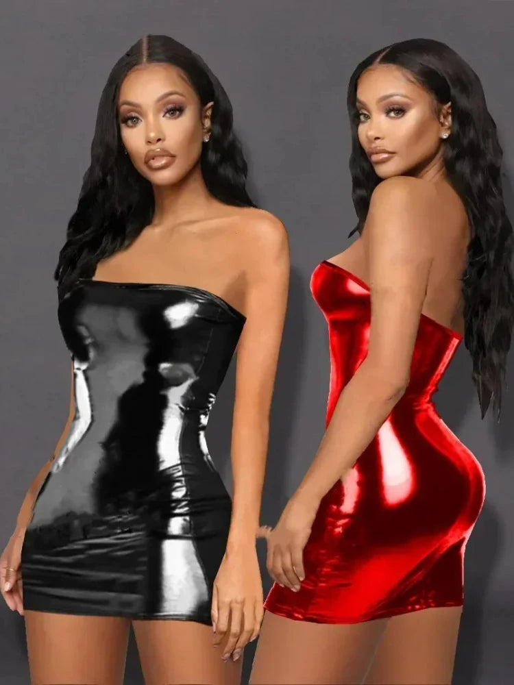 Red Patent Leather Mini Tube Dress