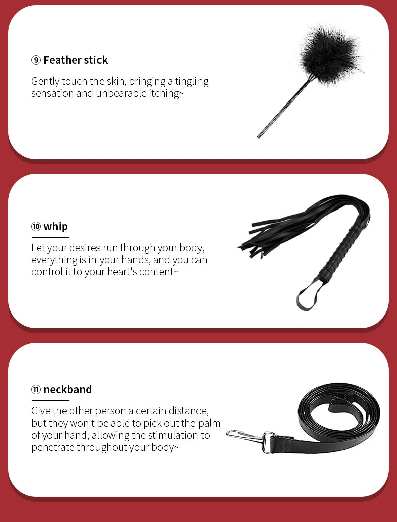 11-Piece Leather BDSM Bondage Kit – Couples Restraint & Fetish Play Set