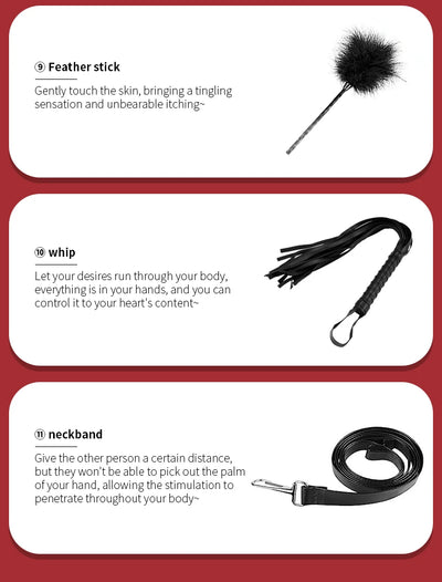 11-Piece Leather BDSM Bondage Kit – Couples Restraint & Fetish Play Set
