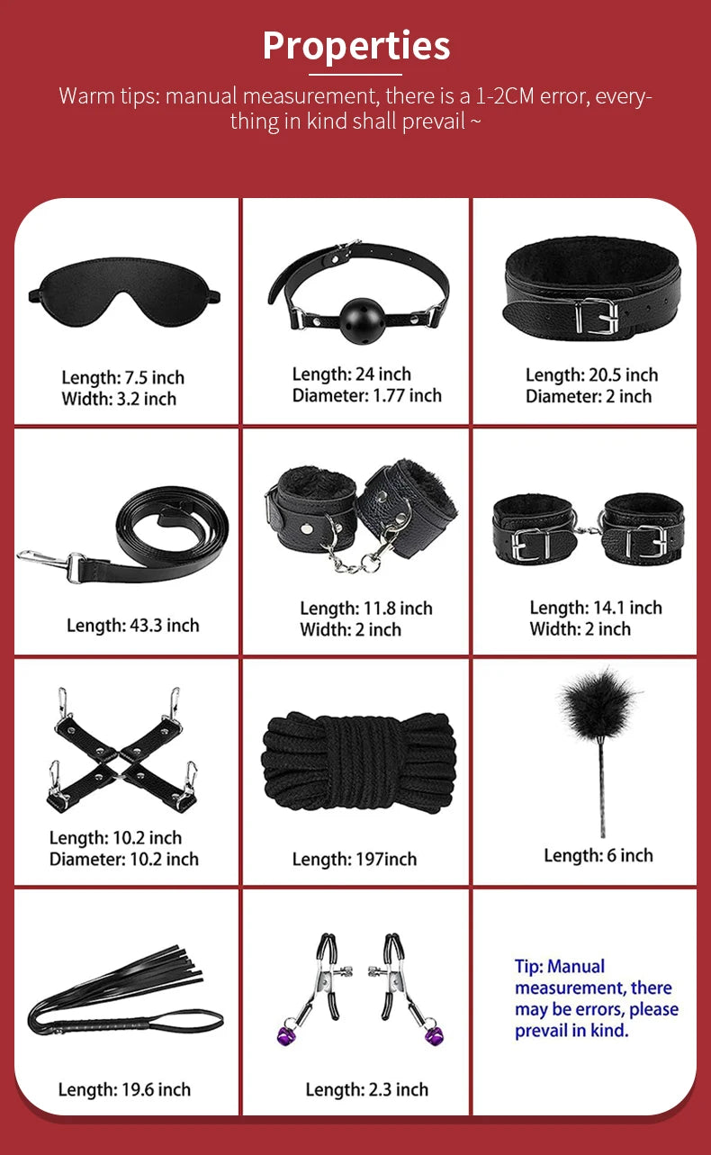 11-Piece Leather BDSM Bondage Kit – Couples Restraint & Fetish Play Set