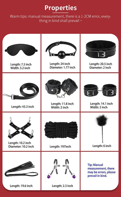 11-Piece Leather BDSM Bondage Kit – Couples Restraint & Fetish Play Set