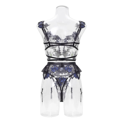 Conjunto de moda de corsé de encaje floral azul marino