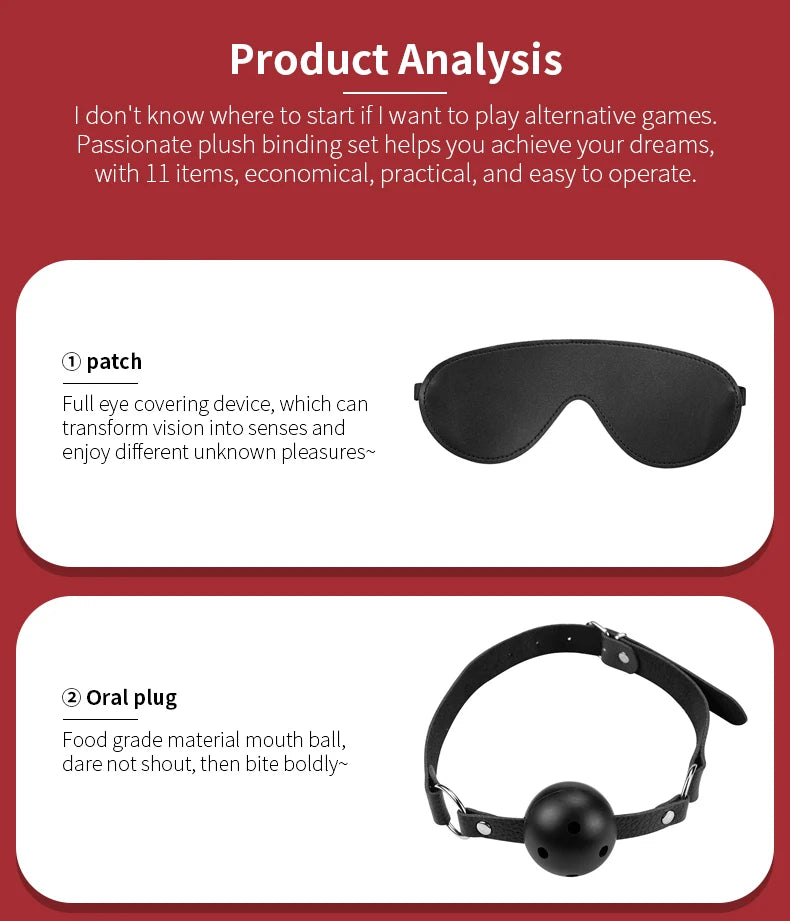 11-Piece Leather BDSM Bondage Kit – Couples Restraint & Fetish Play Set