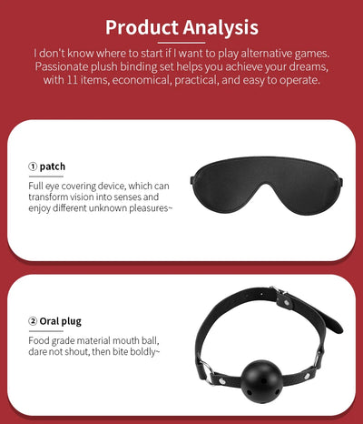 11-Piece Leather BDSM Bondage Kit – Couples Restraint & Fetish Play Set