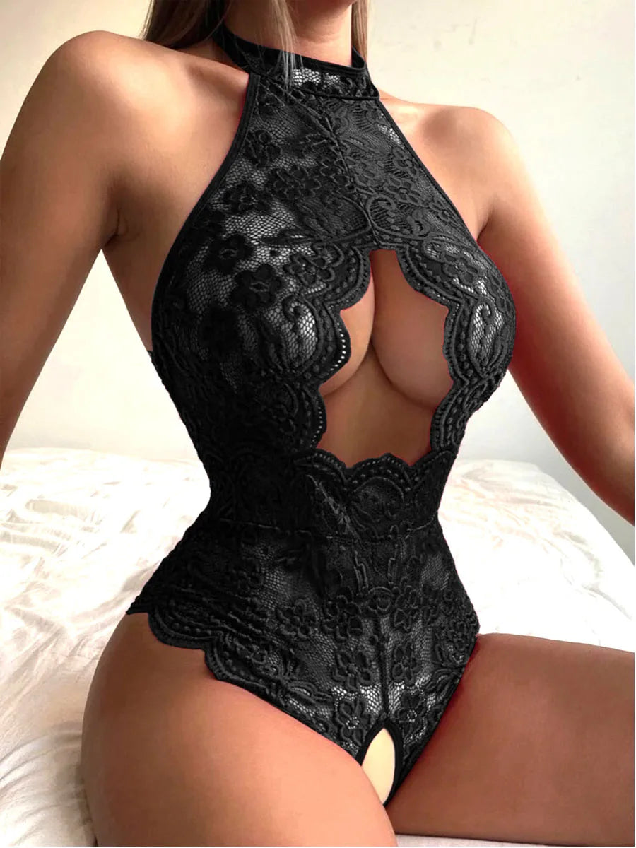 Keyhole Lace High-Neck Bodysuit